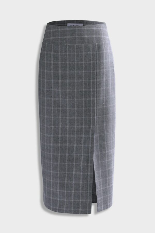 MIOMARTHA midi pencil skirt with slit in front of light background, grey cotton silk - SKU 2018HR001