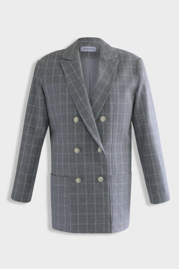 MIOMARTHA oversized cotton blazer with checks in front of light background, grey cotton silk - SKU 2019FM001